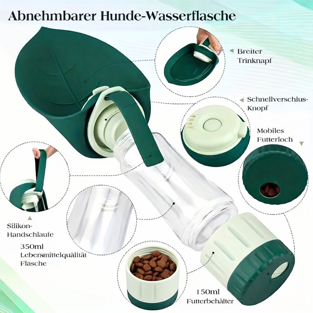 Hundwasserflasche mit Futterbehälter