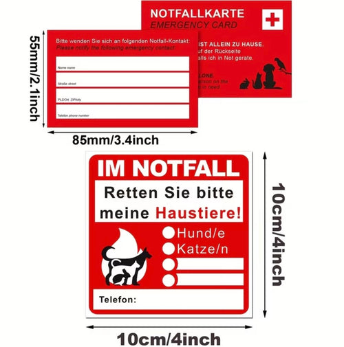 10 Notfallkarte + 2Aufkleber für Einsatzkräften im Notfall